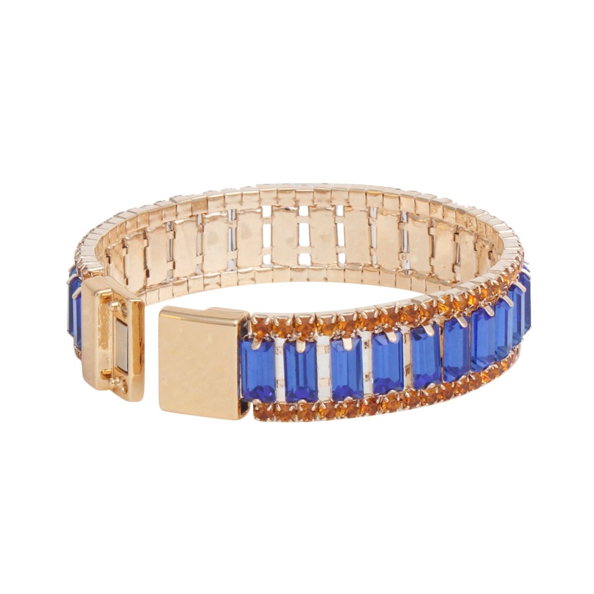 Blue Baguette Tennis Bracelet Gold Rhinestones | Fashion Jewelry