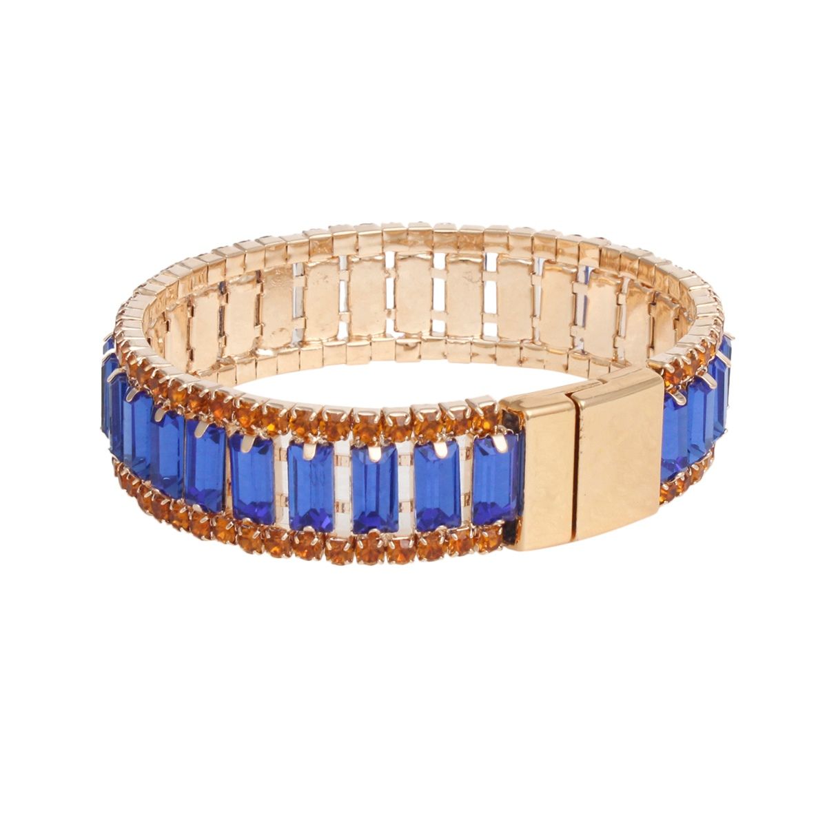 Blue Baguette Tennis Bracelet Gold Rhinestones | Fashion Jewelry