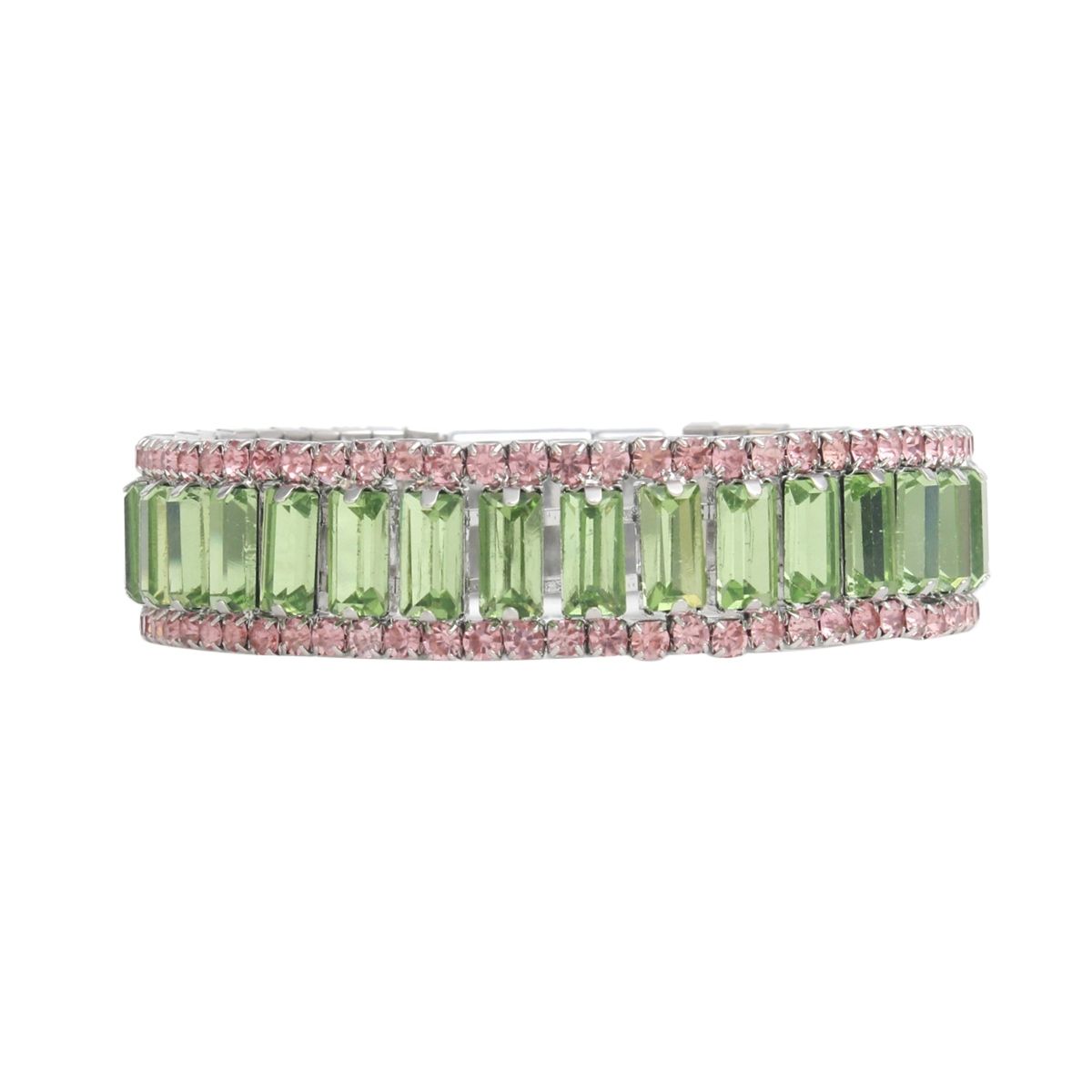 Green Baguette Tennis Bracelet Pink Rhinestones | Fashion Jewelry