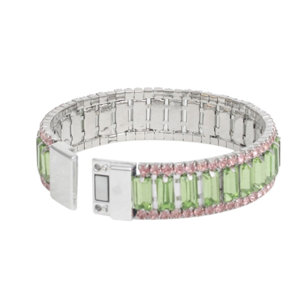 Green Baguette Tennis Bracelet Pink Rhinestones | Fashion Jewelry