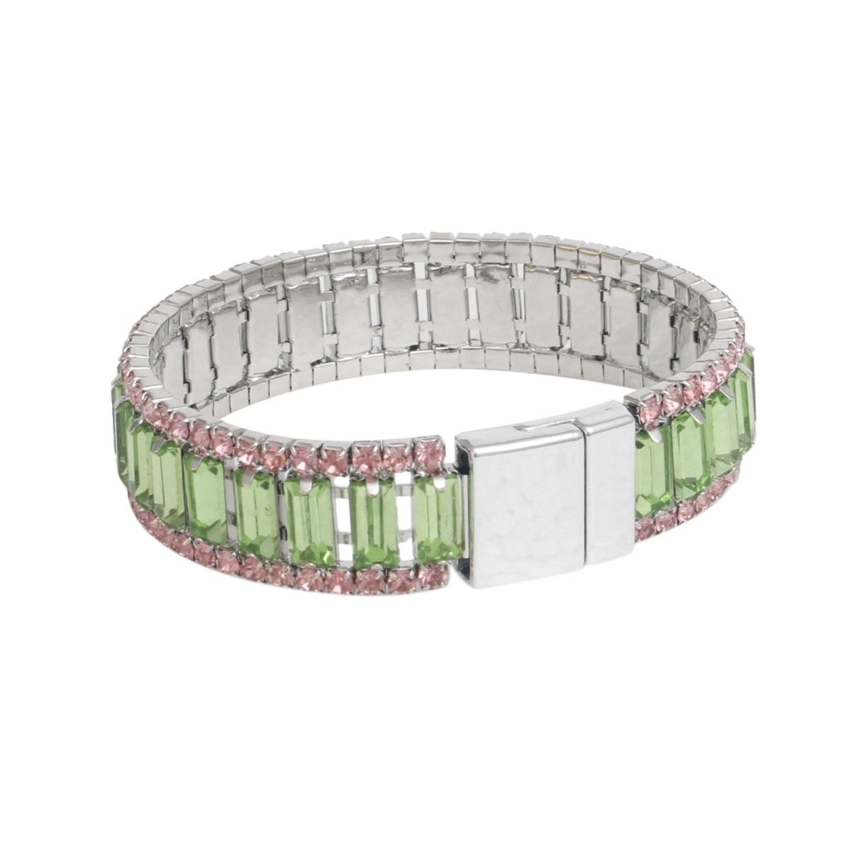 Green Baguette Tennis Bracelet Pink Rhinestones | Fashion Jewelry
