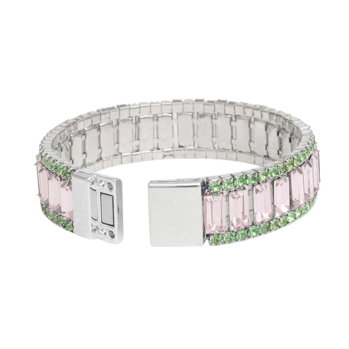 Pink Baguette Tennis Bracelet Green Rhinestones | Fashion Jewelry