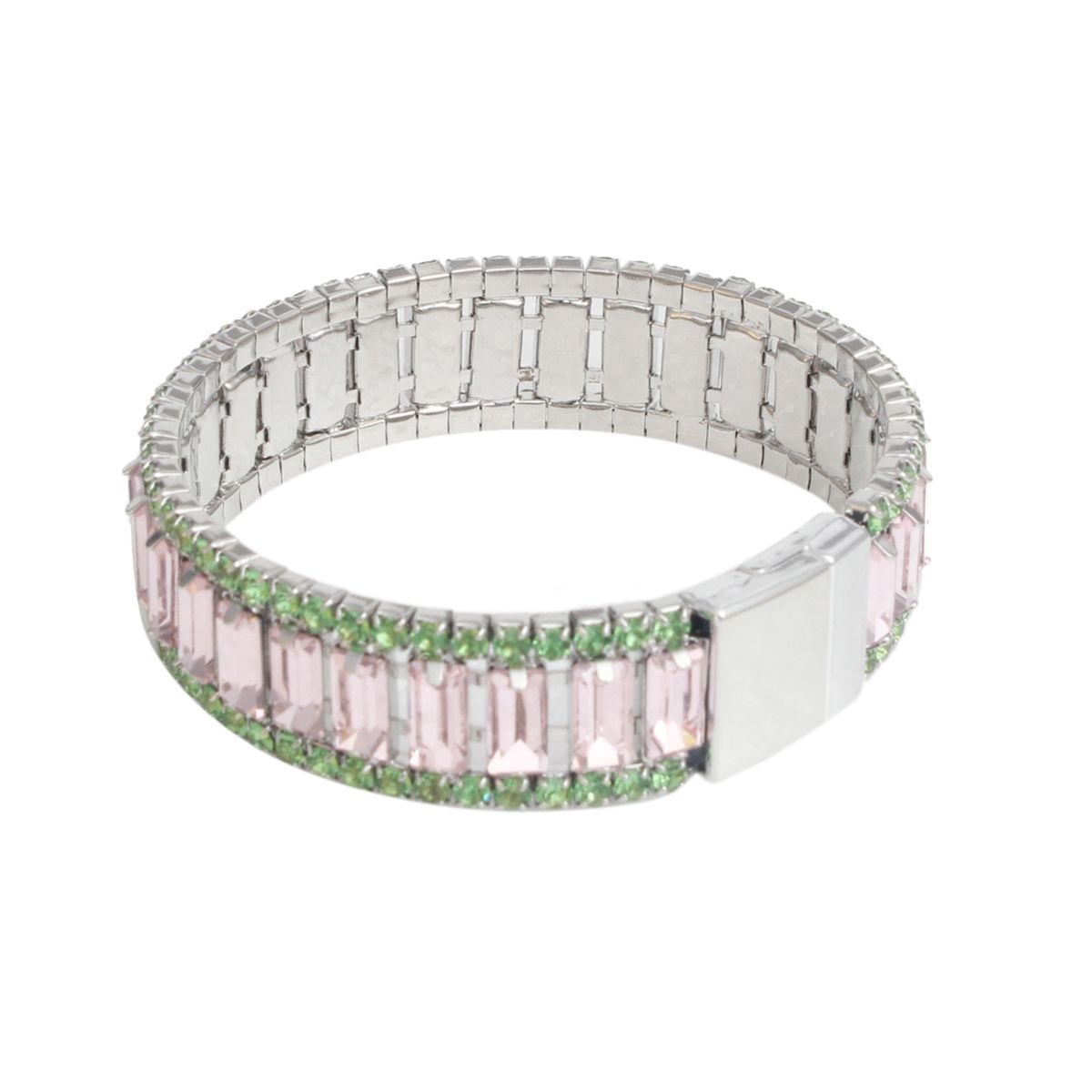 Pink Baguette Tennis Bracelet Green Rhinestones | Fashion Jewelry