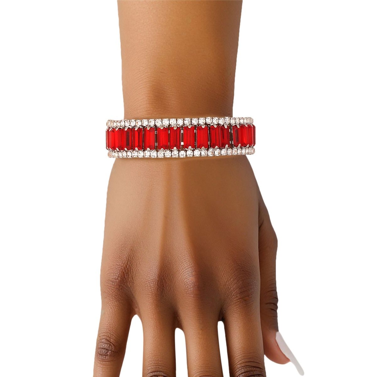 Red Baguette Tennis Bracelet Clear Rhinestones | Fashion Jewelry