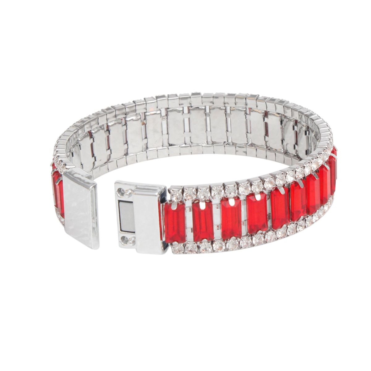 Red Baguette Tennis Bracelet Clear Rhinestones | Fashion Jewelry