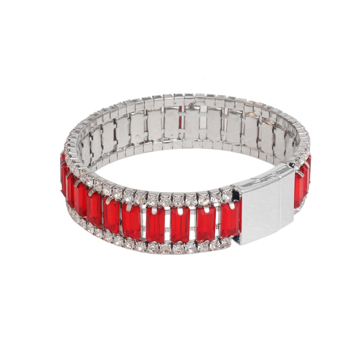 Red Baguette Tennis Bracelet Clear Rhinestones | Fashion Jewelry