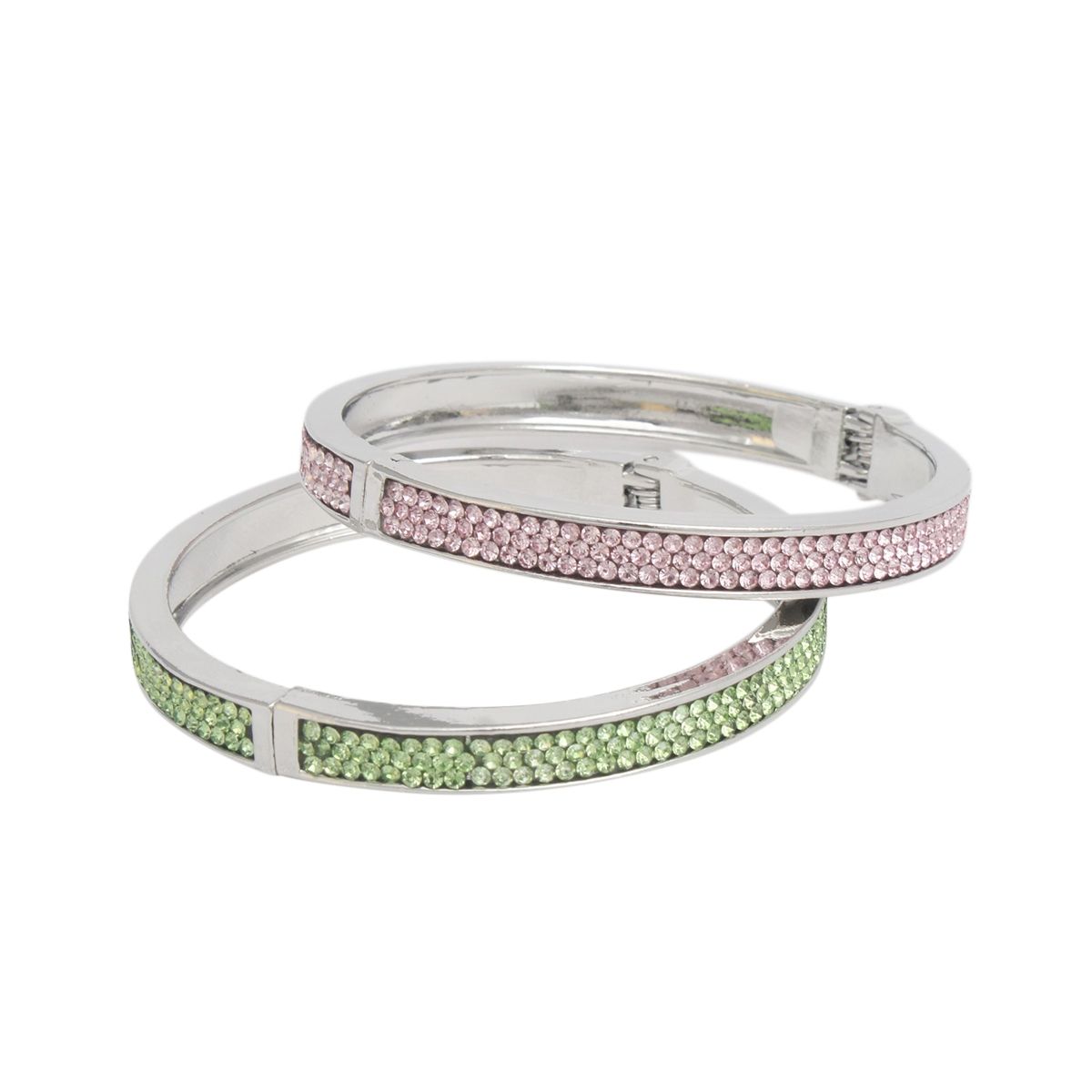 Pink and Green Rhinestone Bangles – 2-Piece Set Pinktown