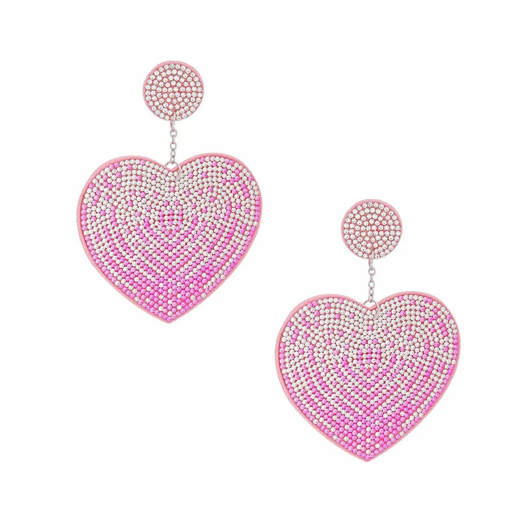 Pink Rhinestone Heart Dangle Earrings with Sparkly Embellishments and Felt Backing