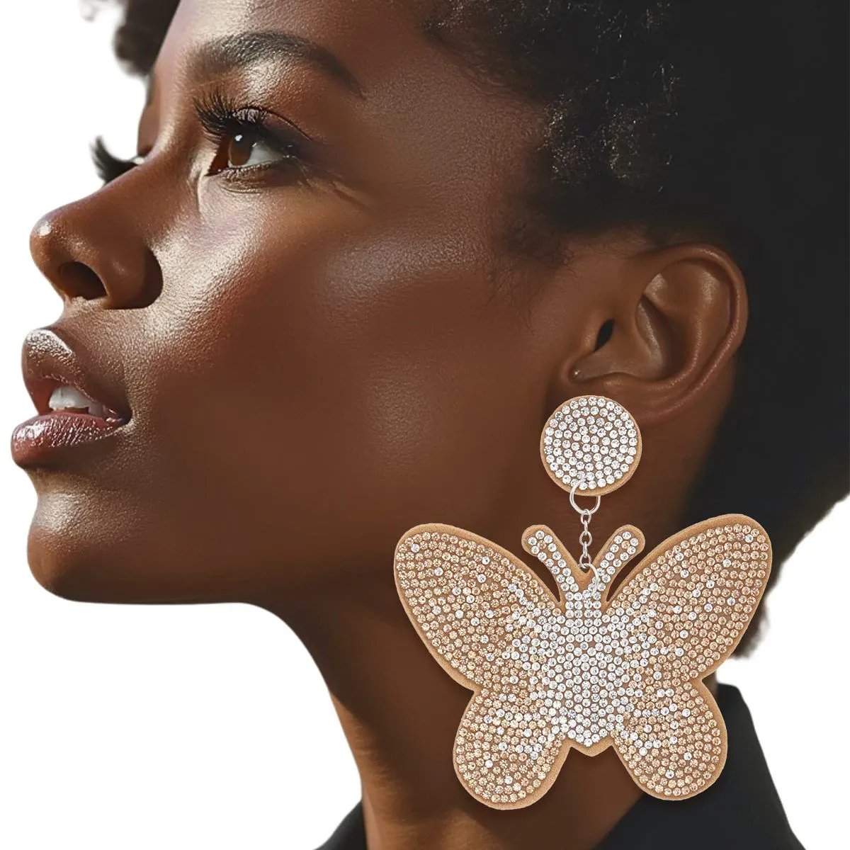 Women's Drop Fashion Earrings - Sandy Brown Butterfly Rhinestone