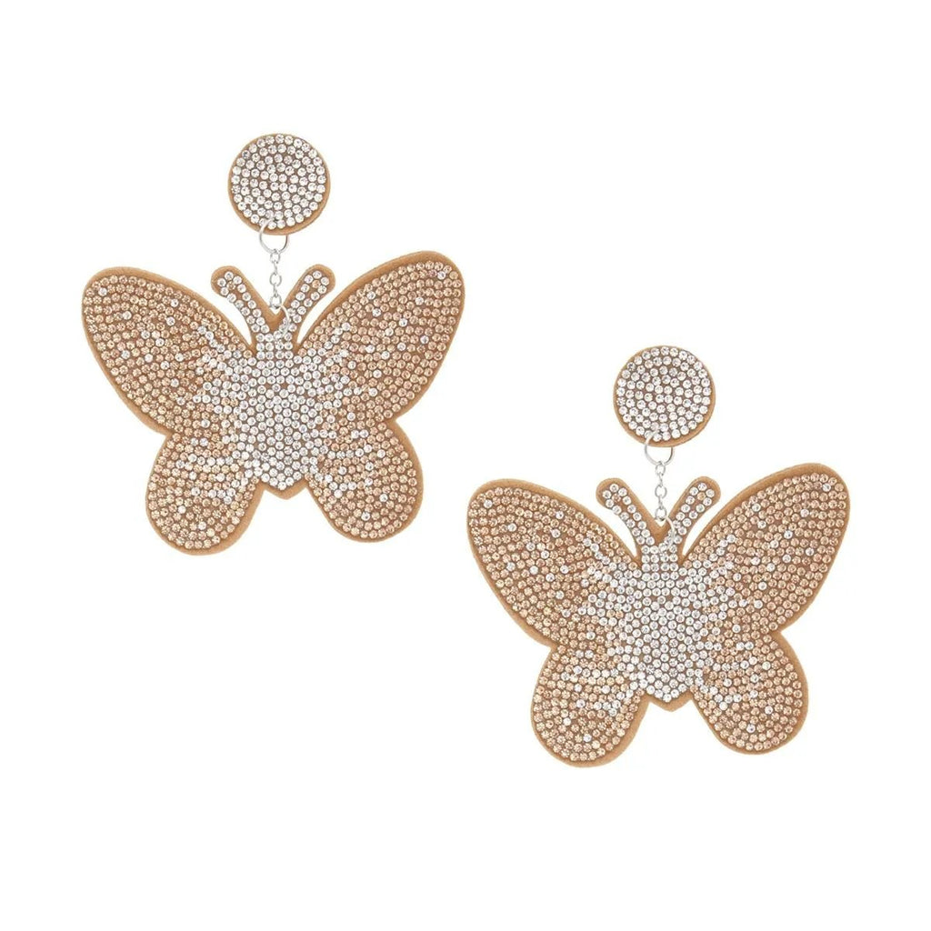 Women's Drop Fashion Earrings - Sandy Brown Butterfly Rhinestone