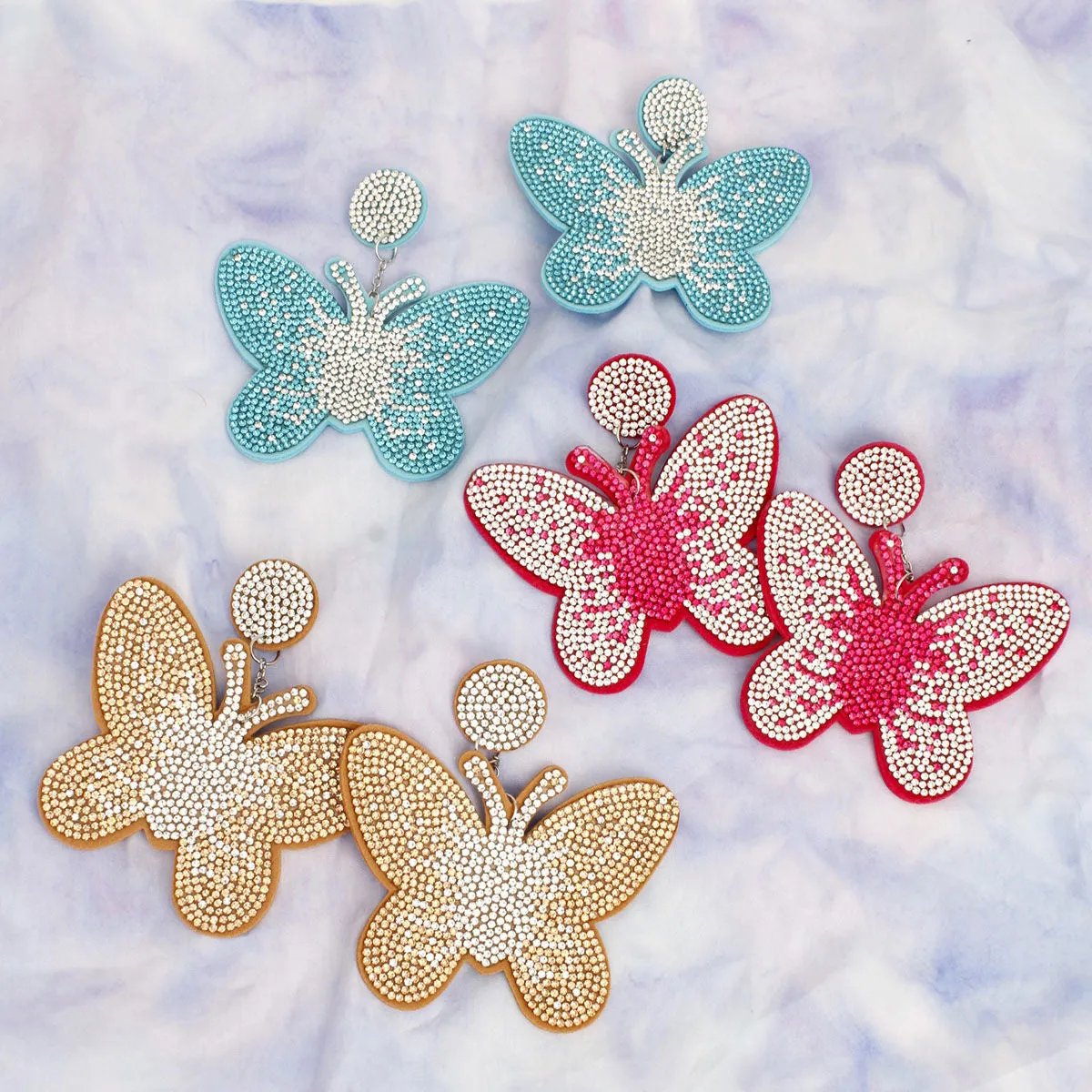 Women's Drop Fashion Earrings - Sandy Brown Butterfly Rhinestone