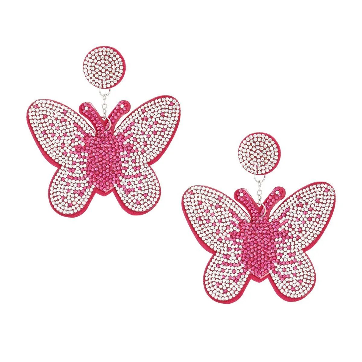 Sparkling Fuchsia Butterfly Earrings with Rhinestone Detailing