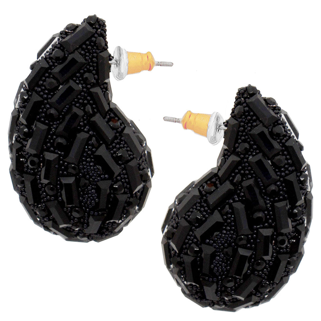 Black Teardrop Stud Earrings Small Chunky Design | Fashion Jewelry