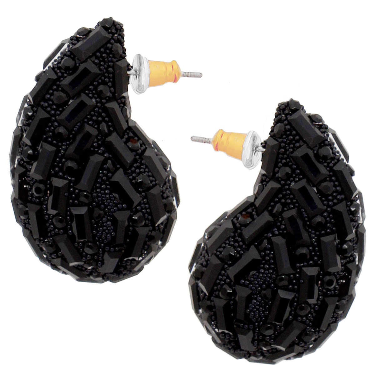 Black Teardrop Stud Earrings Small Chunky Design | Fashion Jewelry