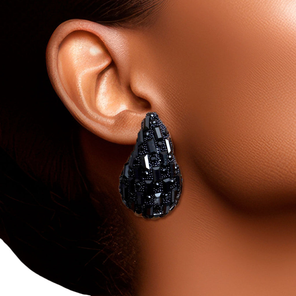 Black Teardrop Stud Earrings Small Chunky Design | Fashion Jewelry