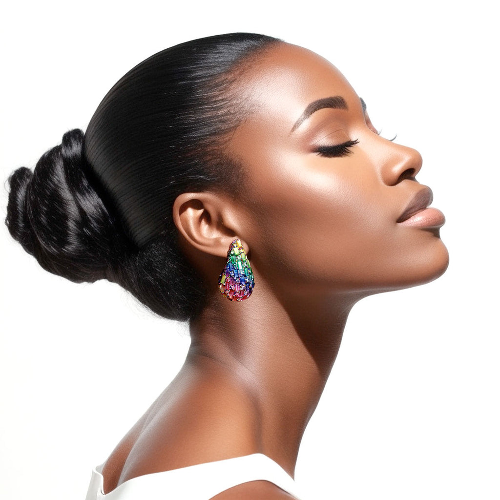Multicolor Teardrop Stud Earrings Small Chunky Design | Fashion Jewelry