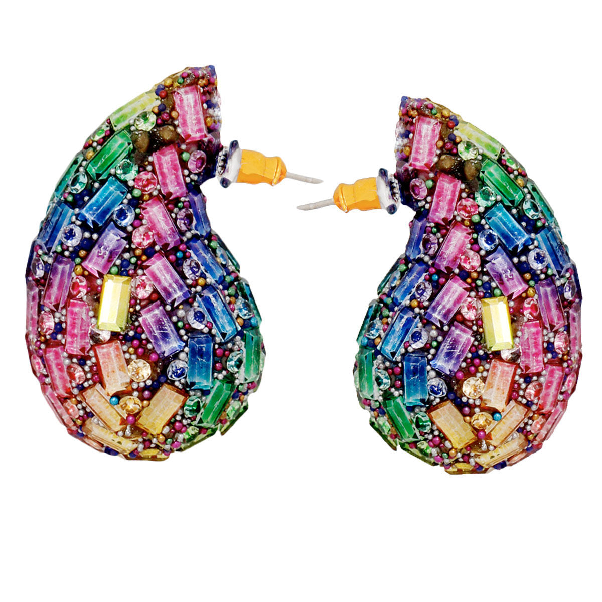 Multicolor Teardrop Stud Earrings Small Chunky Design | Fashion Jewelry