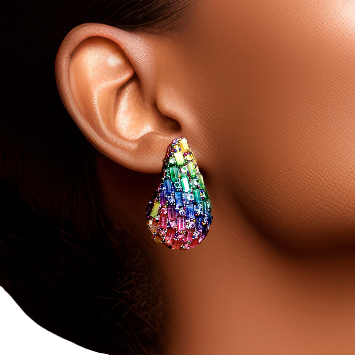 Multicolor Teardrop Stud Earrings Small Chunky Design | Fashion Jewelry