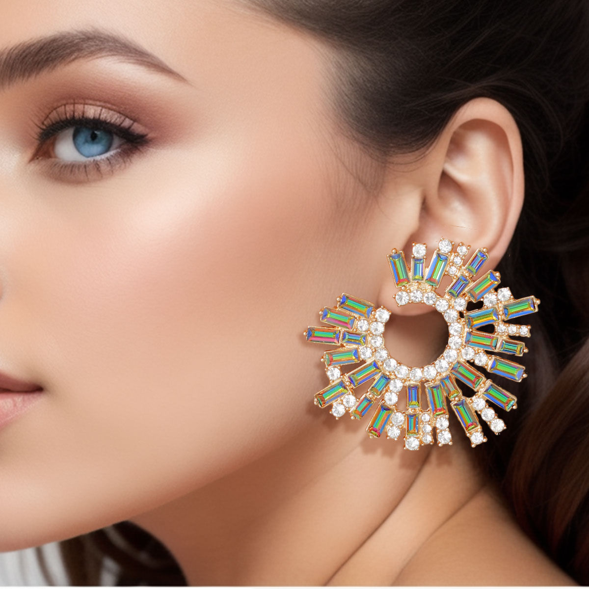 Multicolor Crystal Earrings Bold Fashion Jewelry Statement