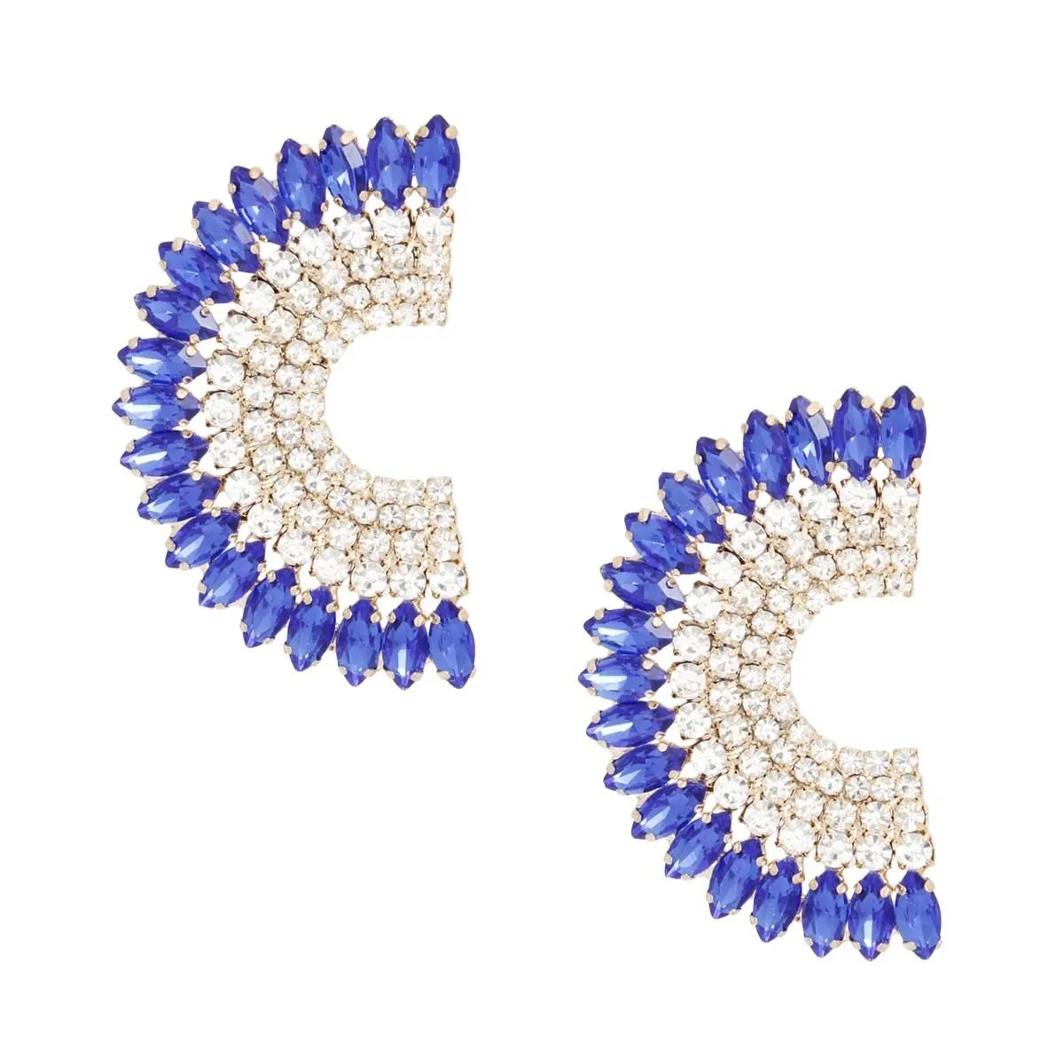 Semi Circle Stud Earrings – Royal Blue Marquise Crystals & Rhinestones