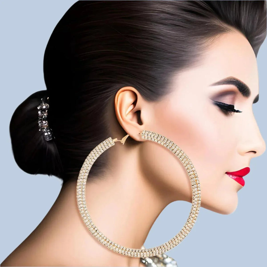 Clearly Glam Rhinestone Hoop Earrings – Gold Fashion Jewelry