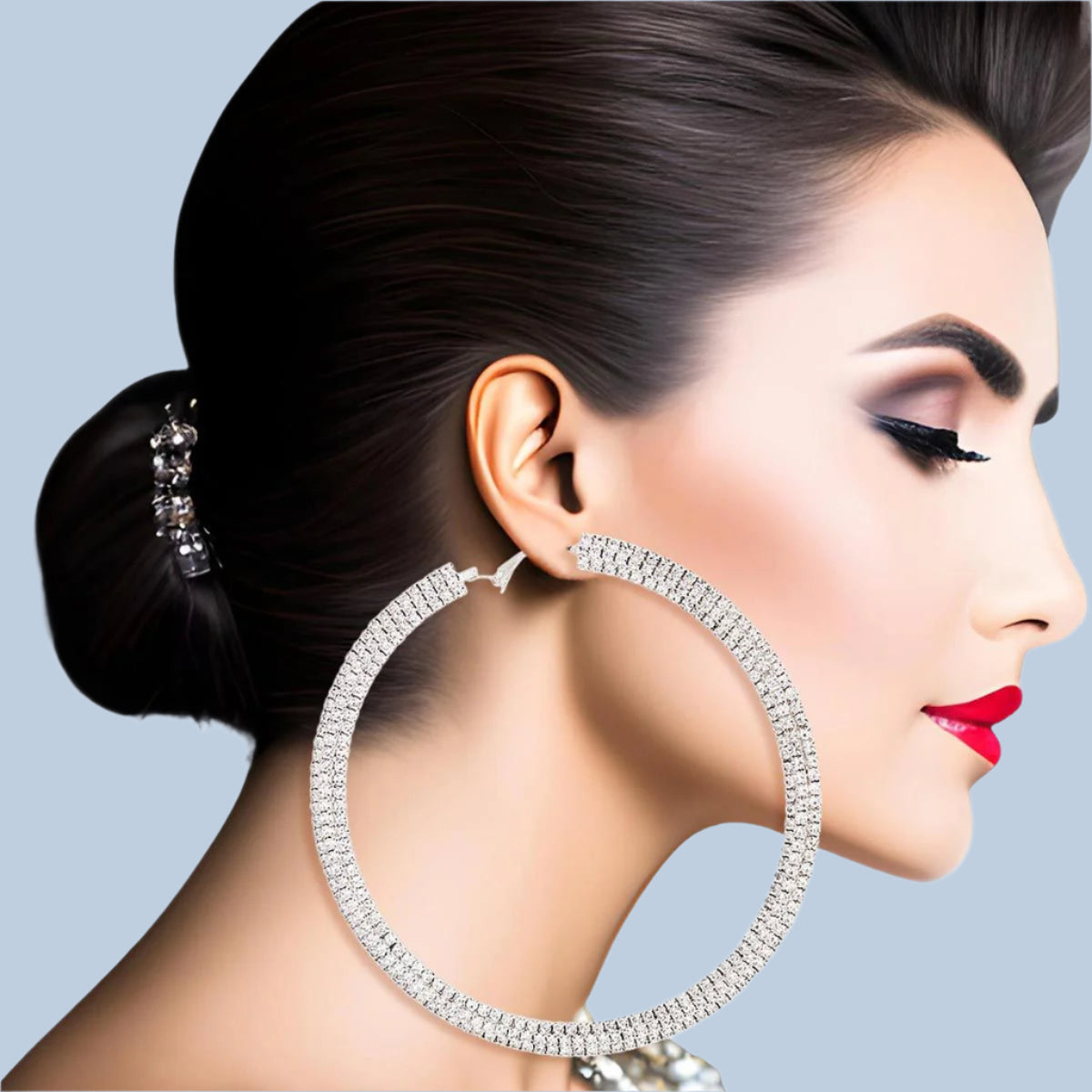 Clearly Glam Rhinestone Hoop Earrings – Silver Fashion Jewelry Pinktown
