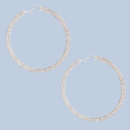 Clearly Glam Rhinestone Hoop Earrings – Silver Fashion Jewelry Pinktown
