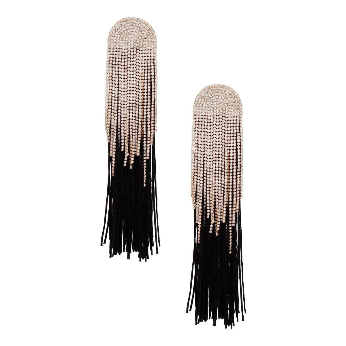 Rhinestone Tassel Earrings: Long Black Dangle Fashion Jewelry