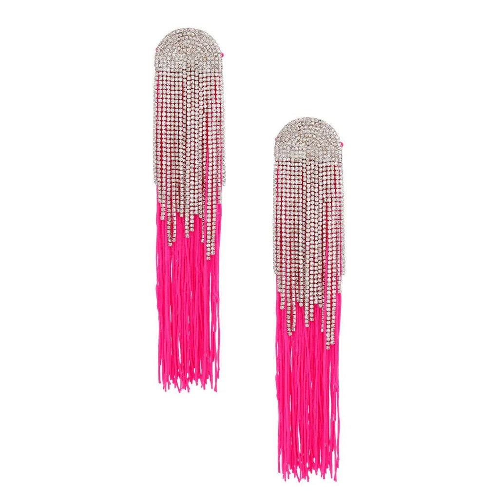 Rhinestone Tassel Earrings: Long Fuchsia Dangle Fashion Jewelry