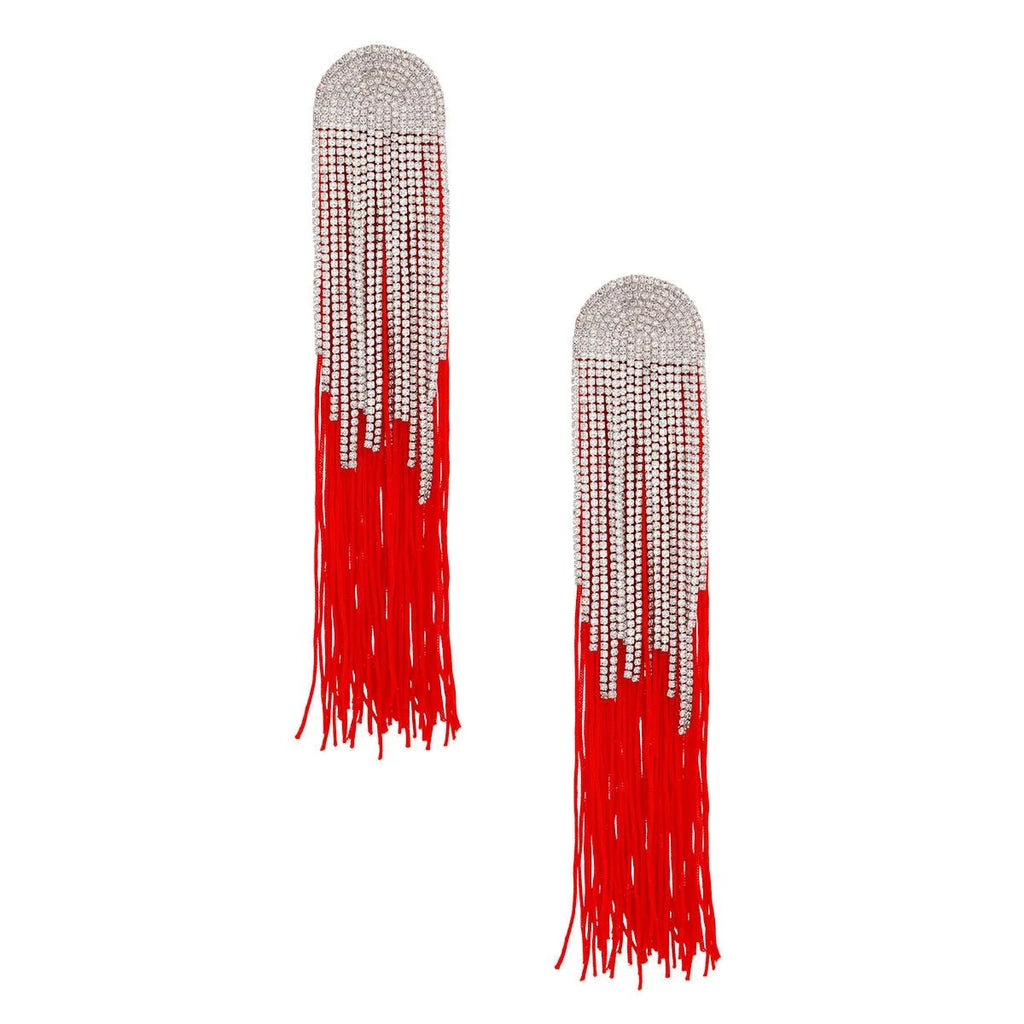 Rhinestone Tassel Earrings: Long Red Dangle Fashion Jewelry