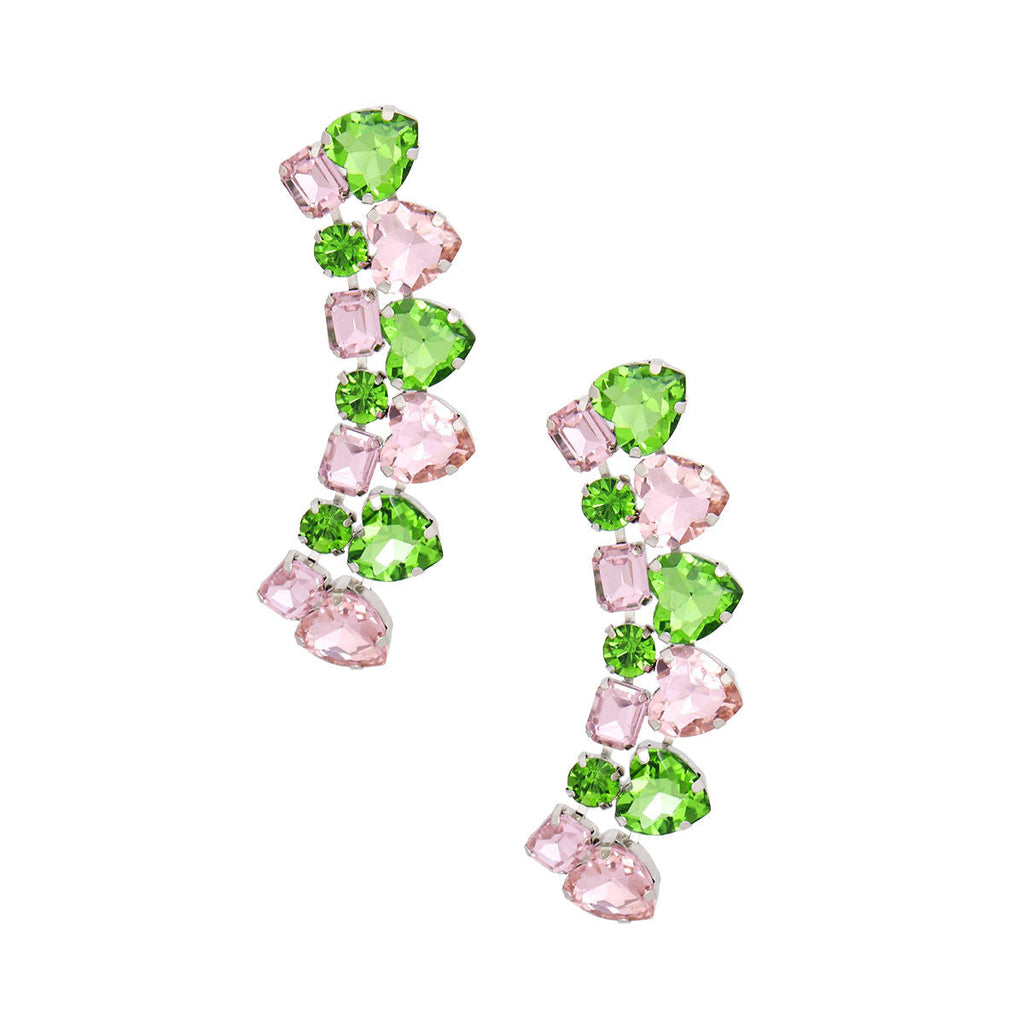 Pink Green Heart Earrings Playful Heart Drop Statement Studs