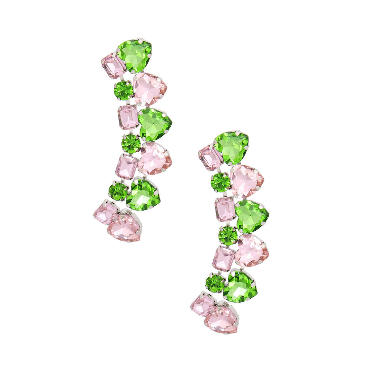 Pink Green Heart Earrings Playful Heart Drop Statement Studs