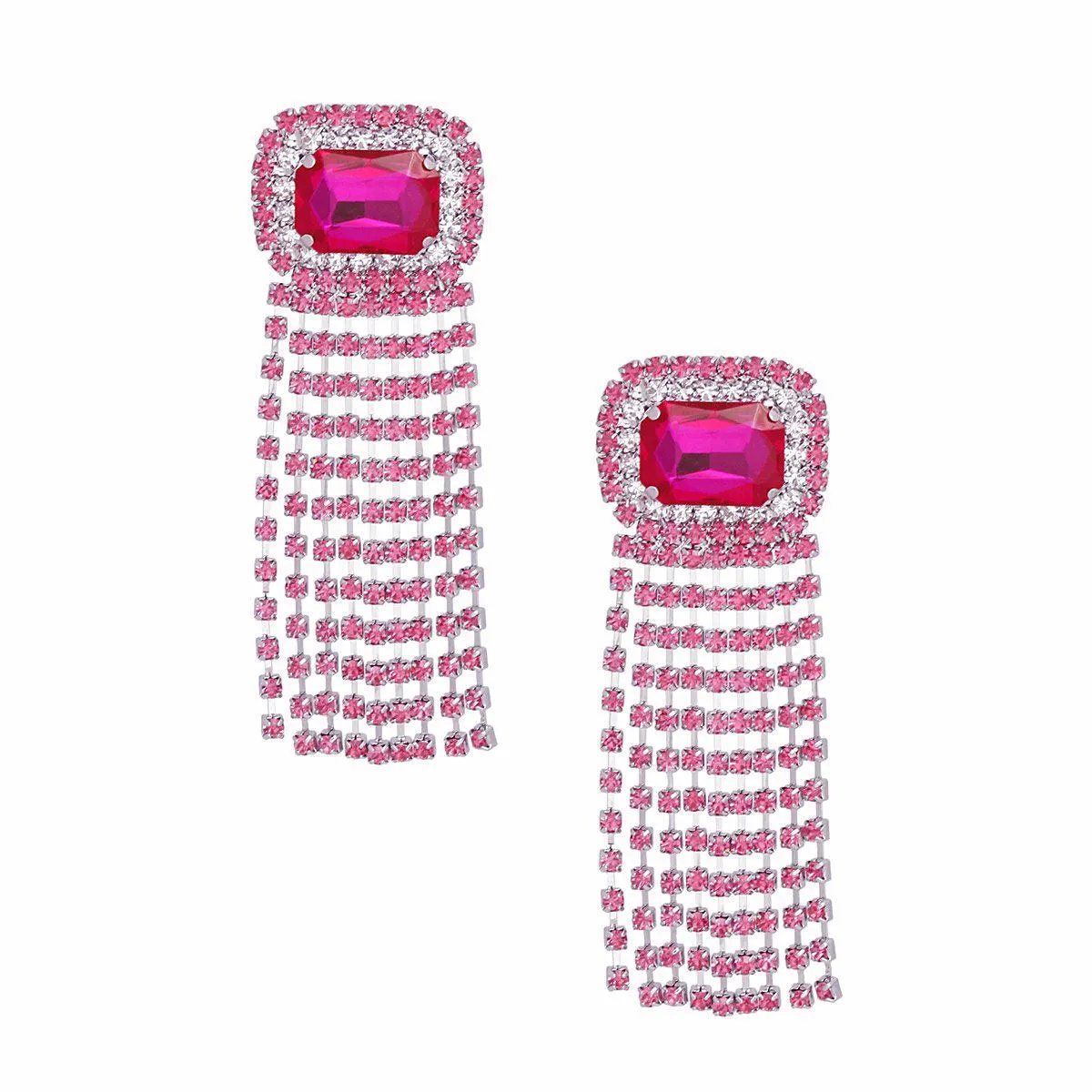 Women's Drop Fringe Fuchsia Earrings Statement Fashion Jewelry