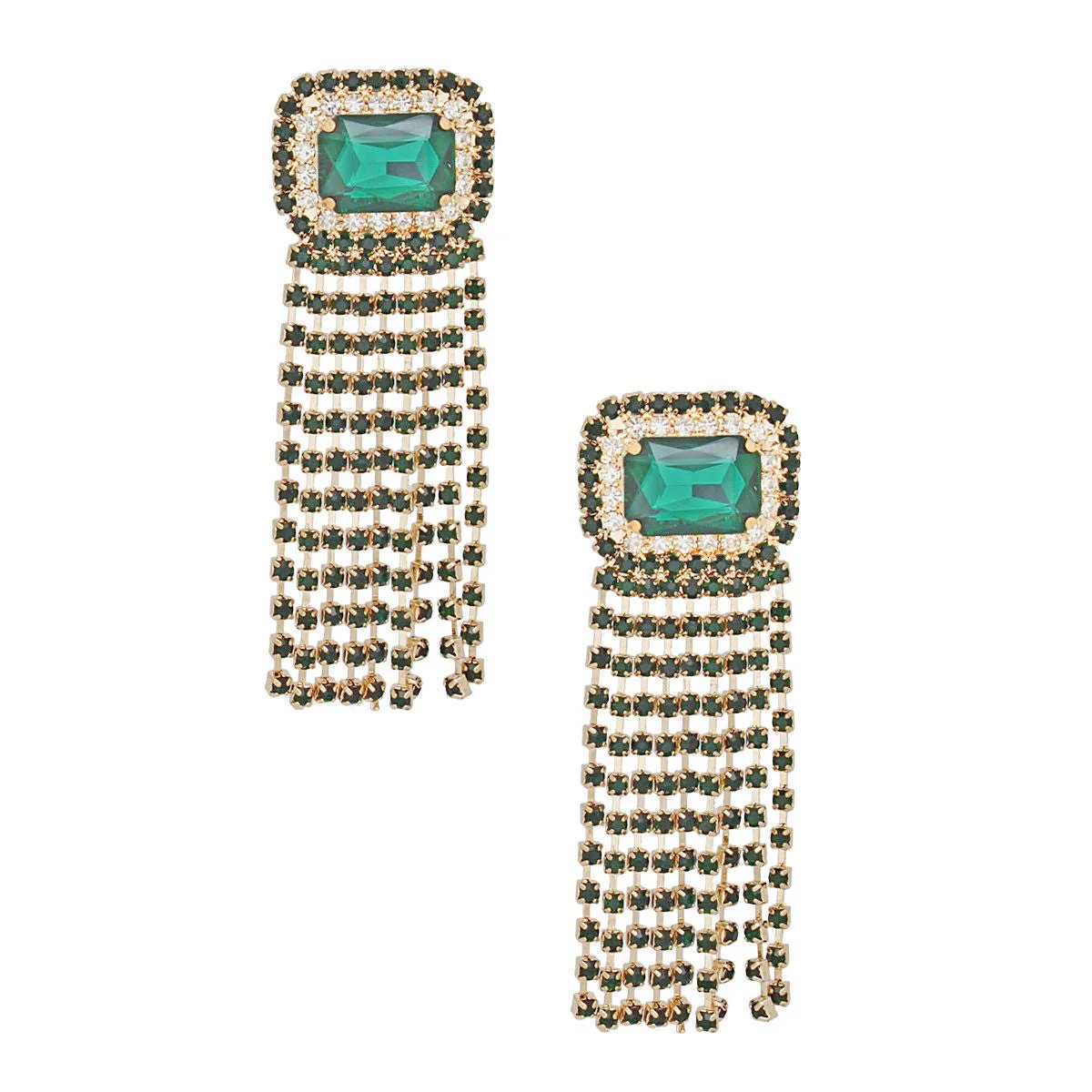 Women's Drop Fringe Green Earrings Statement Fashion Jewelry