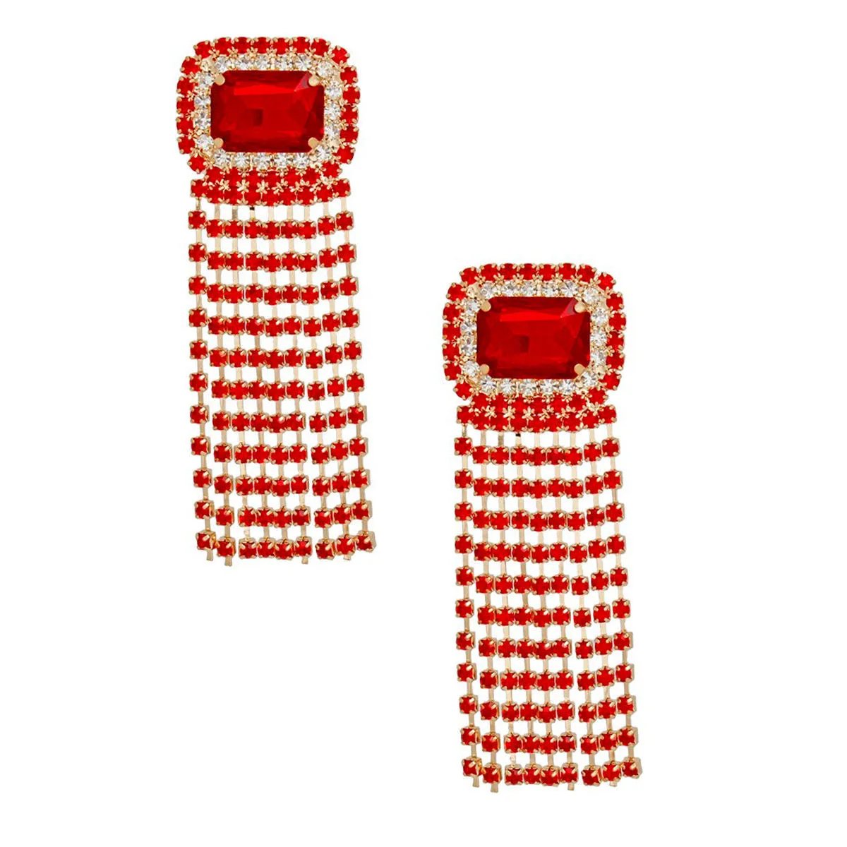 Women's Drop Fringe Red Earrings Statement Fashion Jewelry
