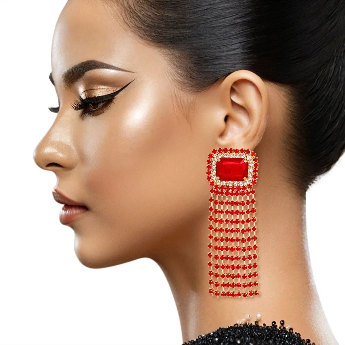Women's Drop Fringe Red Earrings Statement Fashion Jewelry