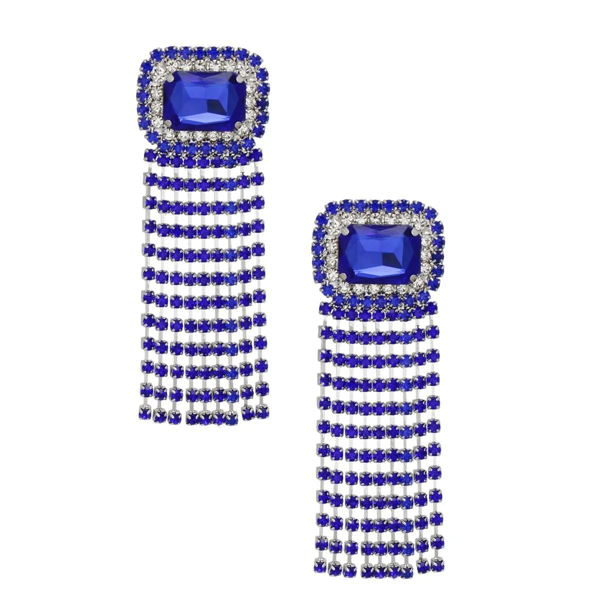 Women's Drop Fringe Royal Blue Earrings Statement Fashion Jewelry