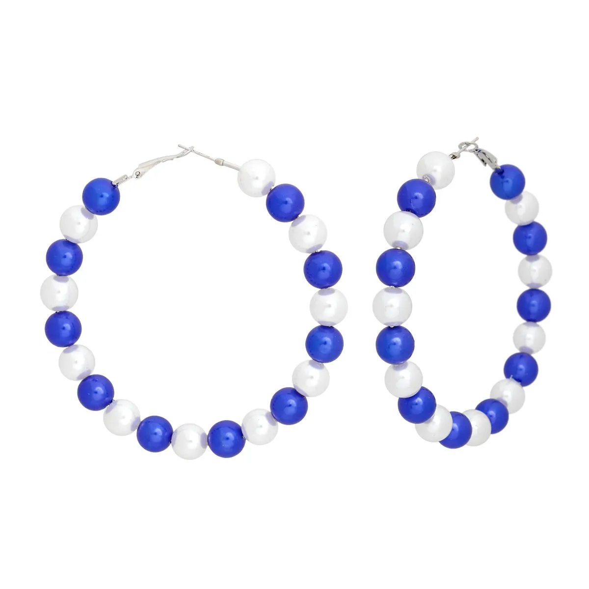Faux Pearl Beaded Hoop Earrings Blue White Pearls | Fashion Jewelry