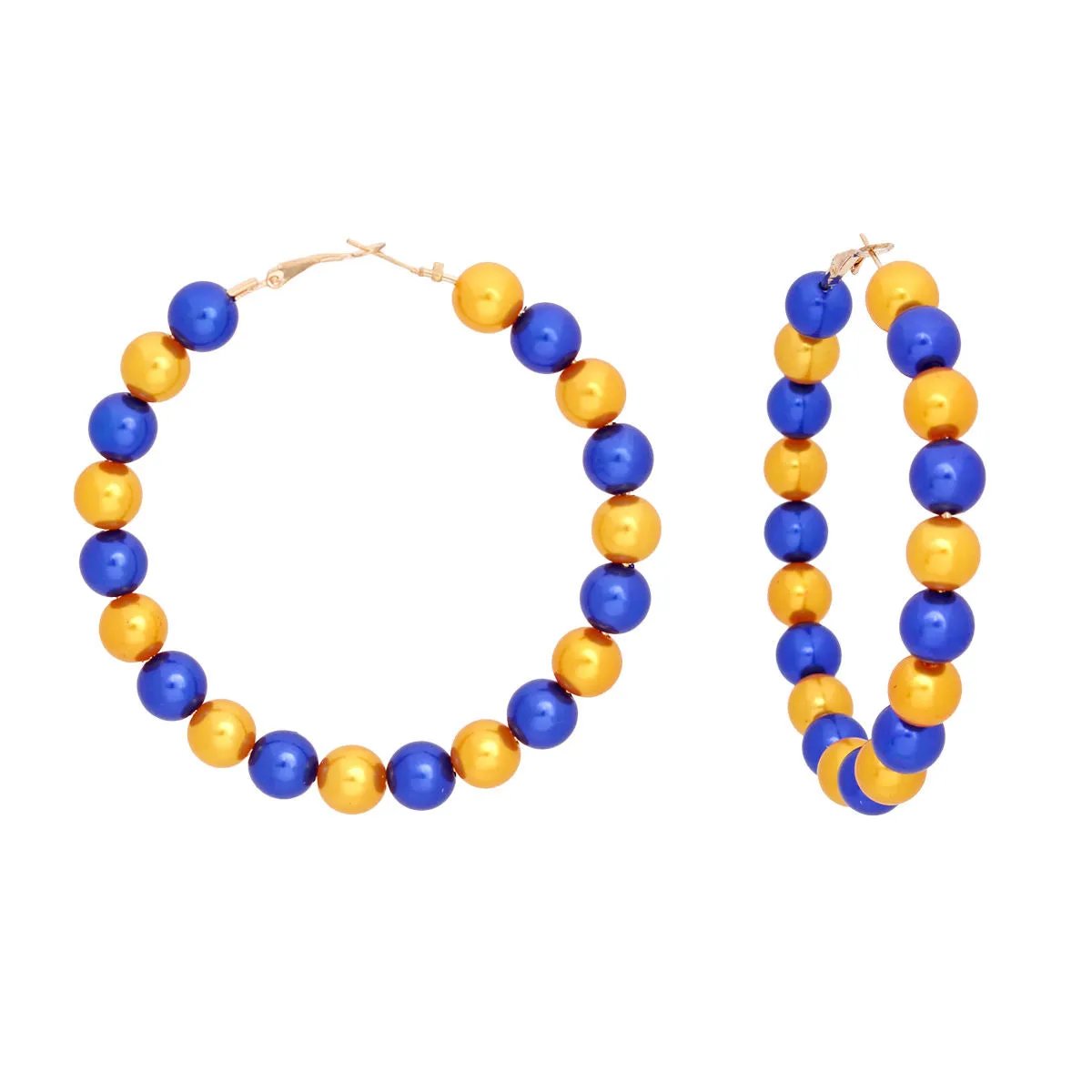 Faux Pearl Beaded Hoop Earrings Blue Gold Pearls | Fashion Jewelry