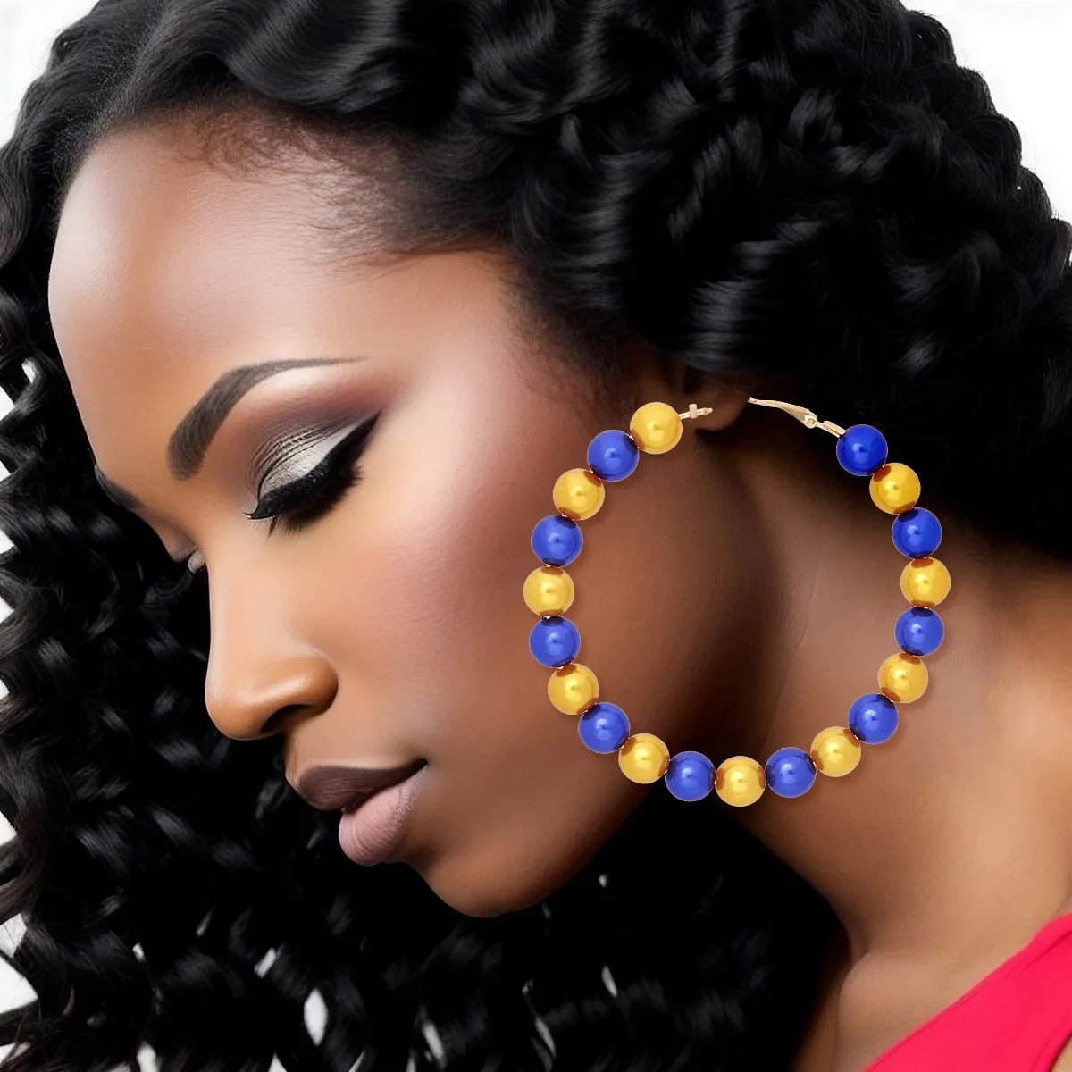 Faux Pearl Beaded Hoop Earrings Blue Gold Pearls | Fashion Jewelry