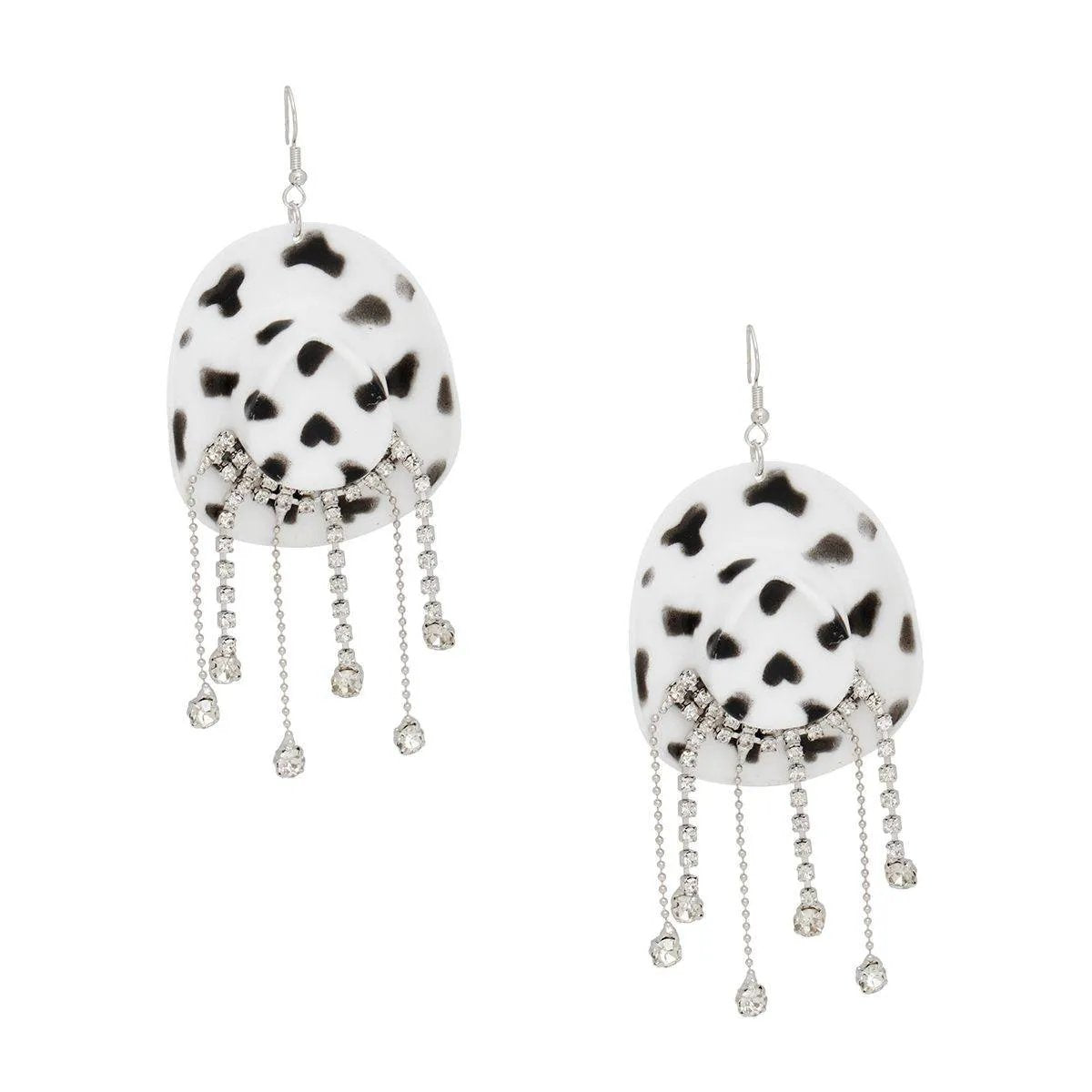 Cowgirl Hat Rhinestone Fringe Earrings – Acrylic Western Fish Hook, Lead & Nickel Free