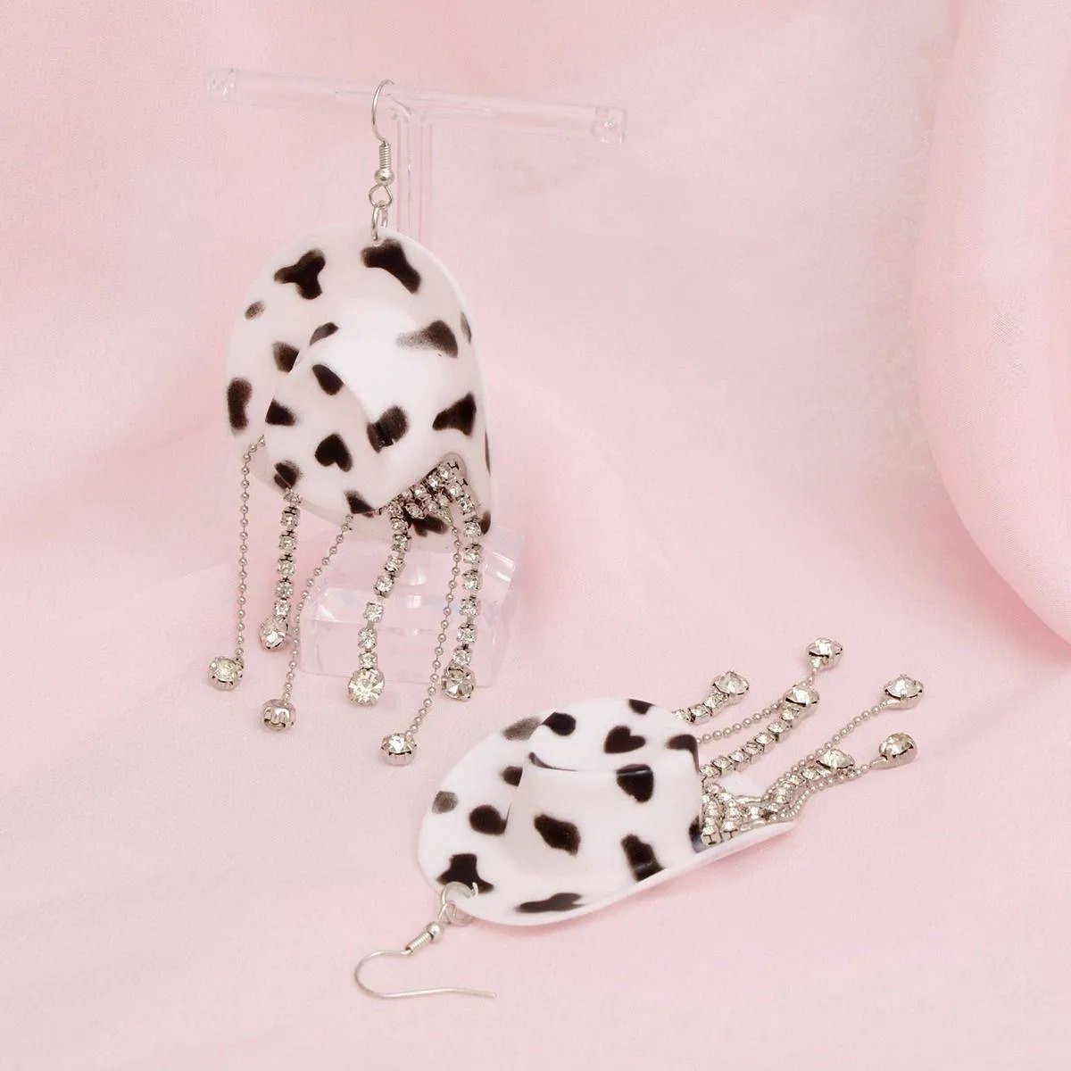 Cowgirl Hat Rhinestone Fringe Earrings – Acrylic Western Fish Hook, Lead & Nickel Free