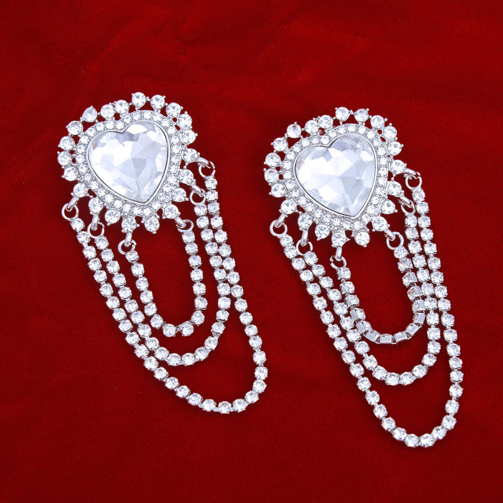 Silver Rhinestone Heart Earrings Cascading Statement Dangle | Fashion Jewelry
