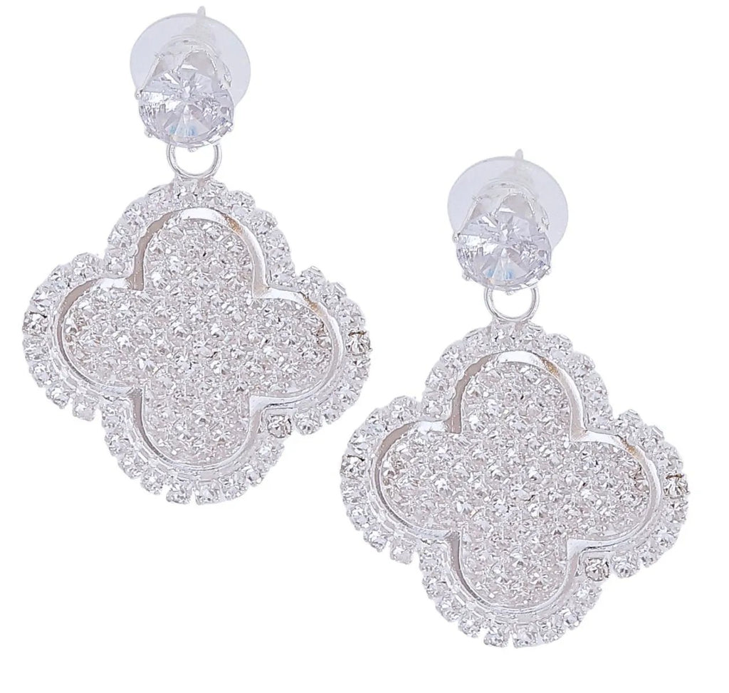 Elegant Silver Pave Clover Earrings - Dazzling Drop Jewelry