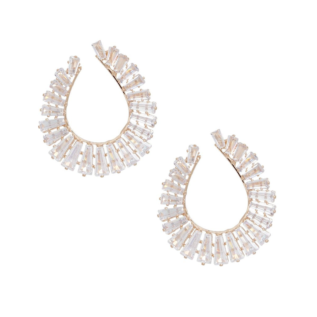 Teardrop Crystal Stud Earrings Gold Tone Clear Baguette | Fashion Jewelry