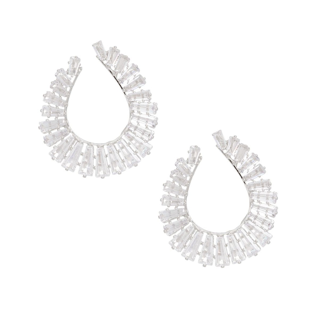 Teardrop Crystal Stud Earrings Silver Tone Clear Baguette | Fashion Jewelry