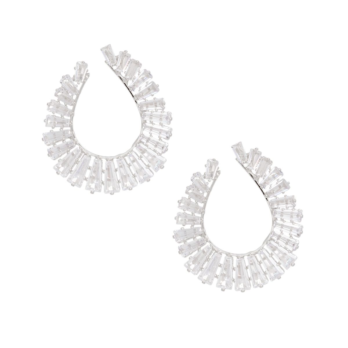 Teardrop Crystal Stud Earrings Silver Tone Clear Baguette | Fashion Jewelry