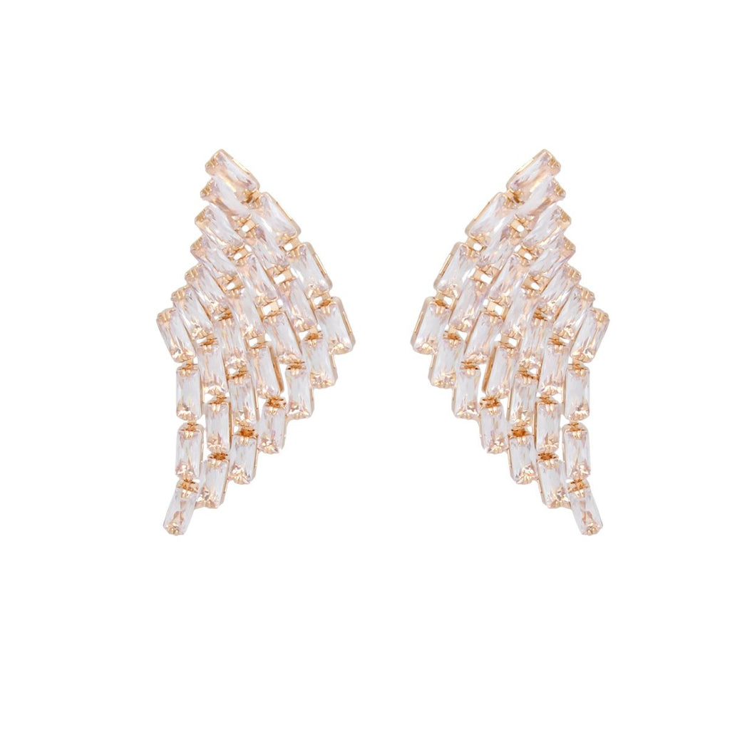 Baguette Crystal Stud Earrings Gold Wing Shape Statement | Fashion Jewelry