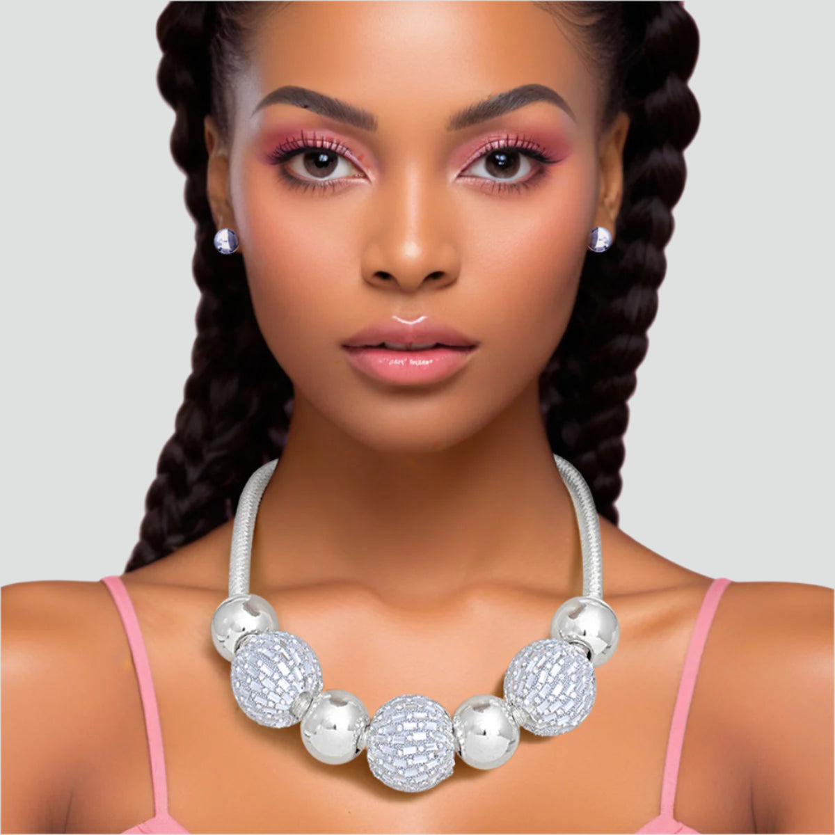 Sparkling Silver Beaded Necklace Set – Perfect for Any Occasion Pinktown