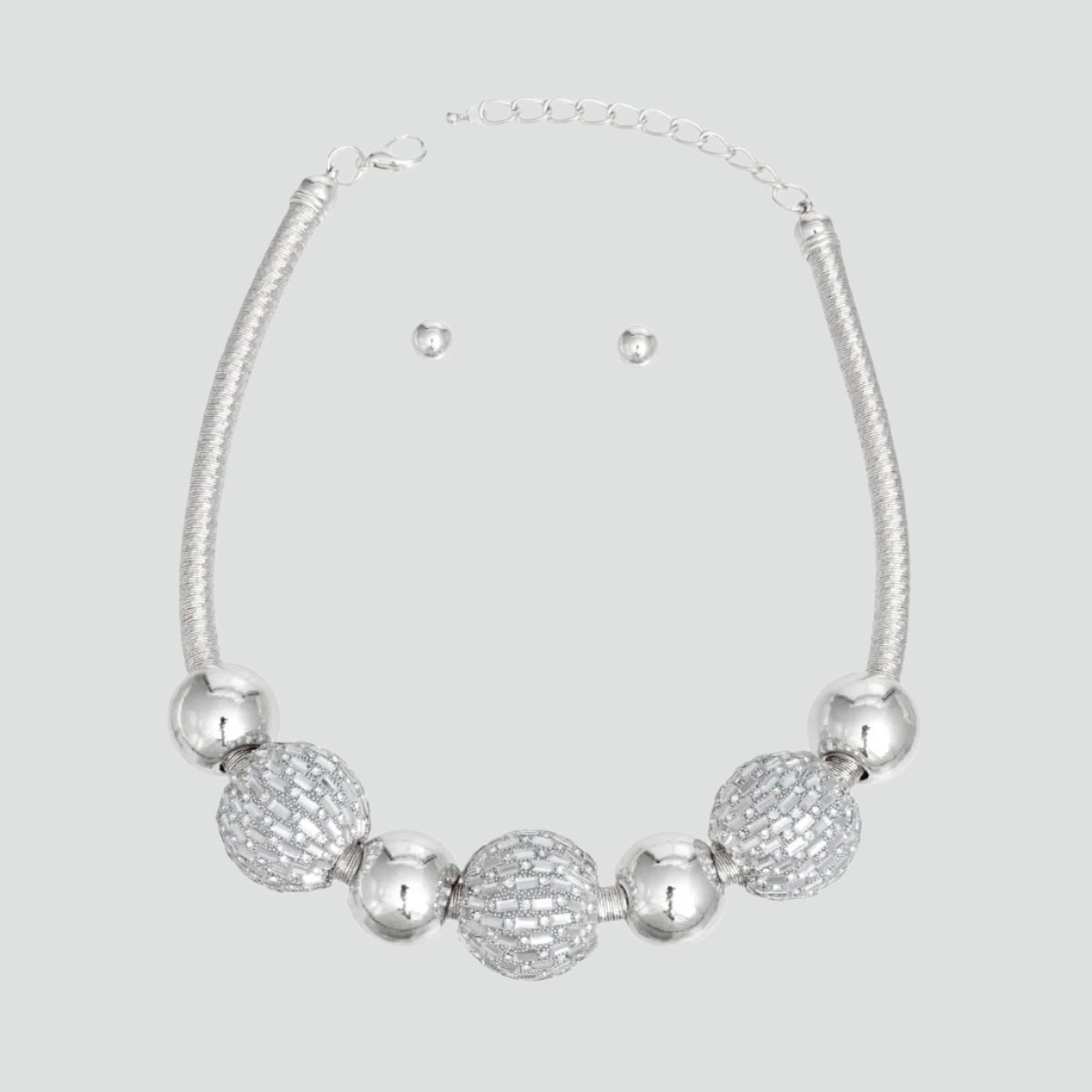 Sparkling Silver Beaded Necklace Set – Perfect for Any Occasion Pinktown